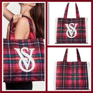 Victoria’s Secret Pink & Red Tartan Plaid Tote Bag